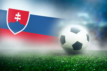 Wall Mural - Football Slovakia nation flag on Green Field , soccer fan supporters in tournament