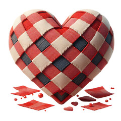 Fototapete - 3d 2d Heart element with checkered texture and strings Festa Junina de São João for composition
