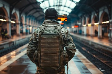 soldier at the train station returns home