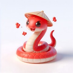 Wall Mural - 3d chinese happy red snake with happy face, lunar new year theme, white background	