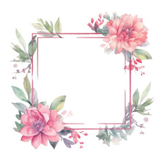 Wall Mural - Geometric pastel watercolor frame with pink flowers and green leaves. Hexagon picture frame decorated with pink flower. Modern botany concept for wedding invitation and home decor design. AIG35.