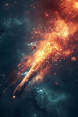 Wall Mural - comet or meteor explosion in galaxy