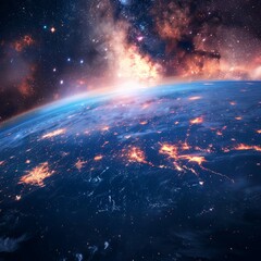 Wall Mural - space galaxy and universe with earth on dark background for adventure.