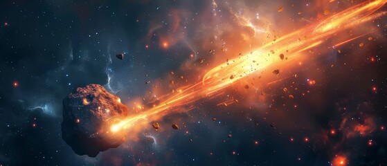 Wall Mural - comet or meteor explosion in galaxy