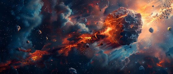 Wall Mural - comet or meteor explosion in galaxy