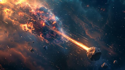 Wall Mural - comet or meteor explosion in galaxy