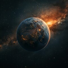 Wall Mural - space galaxy and universe with earth on dark background for adventure.