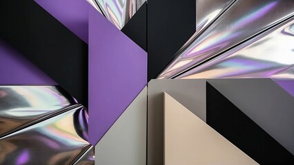 Wall Mural - Modern abstract background, metallic textures, geometric shapes in purple, black, gray and beige colors.