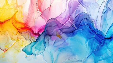 Canvas Print - Translucent alcohol ink hues create an abstract multicolored marble background for wrapping paper wallpaper or fluid art made by mixing acrylic paints