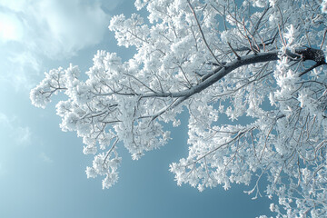 Canvas Print - The delicate intricacy of a frost-covered forest, where every branch and leaf is adorned with a sparkling coat of ice crystals. Concept of winter wonderland. Generative Ai.