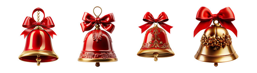 collection set of christmas bell isolated on transparent background