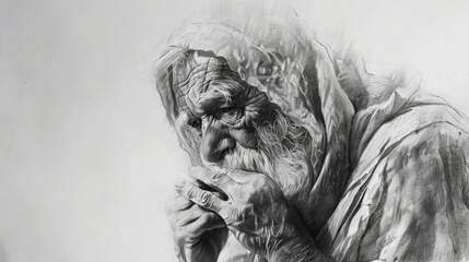 Wall Mural - Prophet Abraham, bible, Charcoal pencil drawing, white background, 16:9