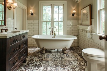 Wall Mural - Experience the timeless charm of a classic American bathroom featuring a porcelain pedestal sink. The elegant design and classic elements evoke a sense of traditional beauty