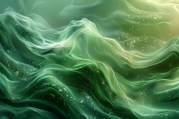 Wall Mural - Green wave with lots of sequins on it with a yellow glow