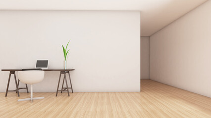 Poster - White open room and desk,white room space,3d rendering