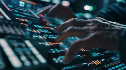Poster - Close-up of a cybersecurity expert configuring firewall settings on a computer, focused and detailed interface. 