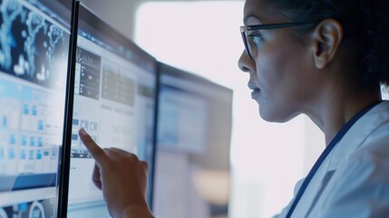 Poster - Nurse inputting patient data into a health information system, close-up, focused on data accuracy and privacy. 