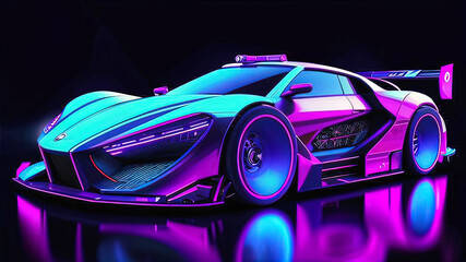 Wall Mural - Beautiful modern abstract futuristic car concept in neon light