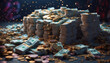 © AMERO MEDIA - Huge stacks of banknotes surrounded by banknotes and gold coins