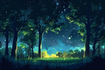 Wall Mural - Enchanting forest at night with twinkling stars