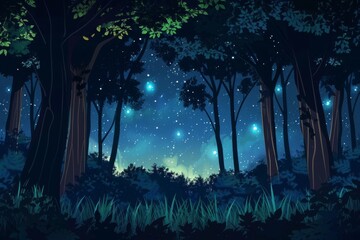 Wall Mural - Tranquil forest at night with starry sky