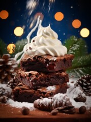 Wall Mural - christmas brownies with whipped cream on top