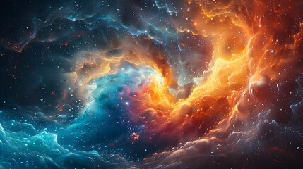 Wall Mural - A vibrant digital artwork of the Virtual Vortex, with data streams exploding in a spectrum of rainbow colors as they are pulled into a cosmic-like dark black hole.