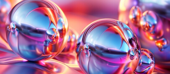Wall Mural - Close-up of colorful abstract bubbles with reflective surfaces