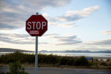 Sign on metal pole with an additional sign reading 