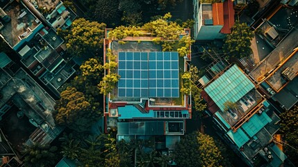 Wall Mural - building with solar panels on roof