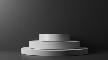 Poster - Three white pedestals stand against a black background. The pedestals are empty, creating a minimalist and modern aesthetic.