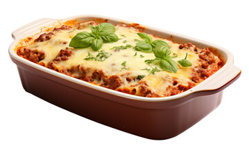 Canvas Print - Lasagna In Baking Dish isolated on transparent background, png, cut out.