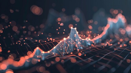 Poster - Dynamic, glowing graph with vibrant lines and dots representing data points, illuminated against a dark background during nighttime.