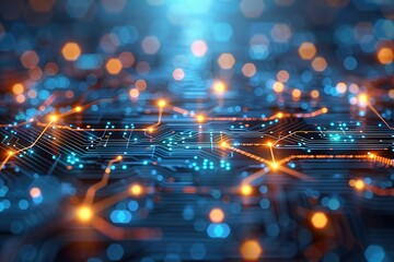 Poster - Abstract background with technology and digital network concept, light blue gradient color, circuit board