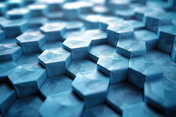 Wall Mural - abstract light blue background with geometric shapes, hexagons and triangles in soft pastel colors f