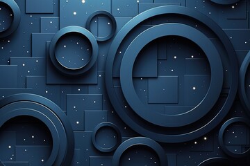 Poster - Blue background with geometric shapes, dark blue and black colors, minimalistic design