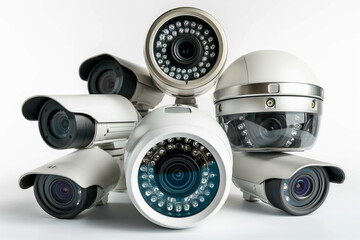 cctv camera. Surveillance cameras. Set of various CCTV cameras on a textured background close-up with space for text. home security system concept