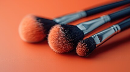 Orange vibrance: Makeup brushes perfectly displayed.