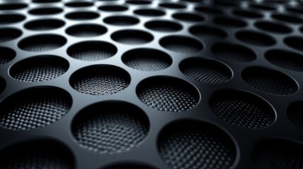 A close up of a black metal surface with many small circles