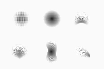 Poster - set of dotted abstract forms. grunge halftone dot pattern in black and white colors. modern backgrou