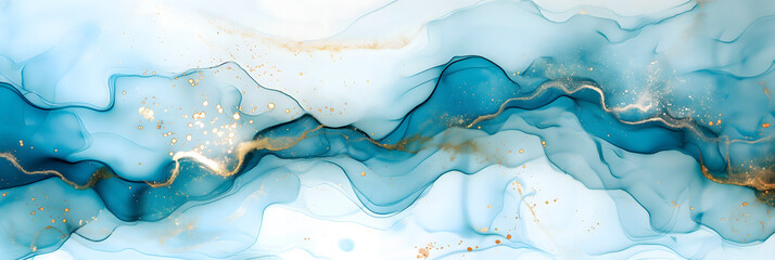 Wall Mural - Abstract Blue and Gold Fluid Art for Elegant Backgrounds