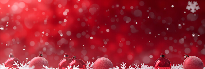 Wall Mural - Festive Christmas Background with Red and White Ornaments