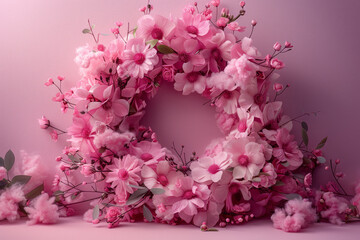Aufkleber - A cotton candy wreath decorated with small edible flowers and leaves,