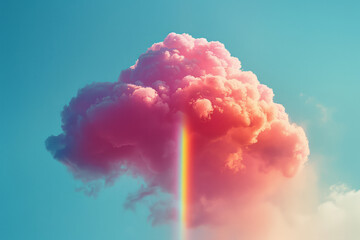 Aufkleber - Cotton candy shaped like a fluffy cloud, with a rainbow streaming through it,