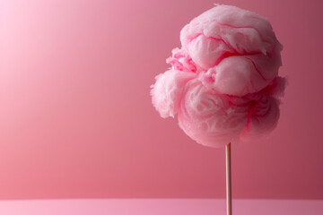 Poster - A minimalist composition with a single cotton candy puff on a stick, set against a solid pastel background,