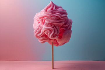 Aufkleber - A minimalist composition with a single cotton candy puff on a stick, set against a solid pastel background,