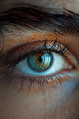Poster - Detailed view of an eyebrow spoolie brushing through brow hairs, capturing the grooming process,