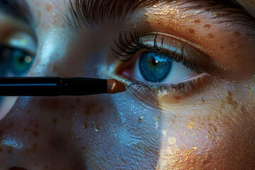 Poster - A detailed image of a contour stick being blended along the jawline, with the shadows and highlights in focus,