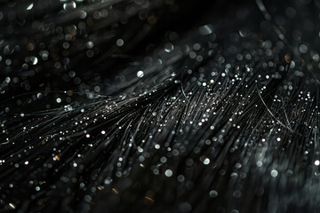 Poster - Macro image of hair clippings on the stylist's cape, with individual strands in sharp focus.