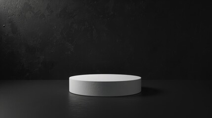 Poster - A minimalist white pedestal stands alone on a dark background in a studio, illuminated softly in the evening.